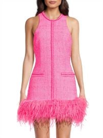 Women\'s Annalisa Feather-Trimmed Tweed Dress - Pink Sugar - at Saks Fifth Avenue