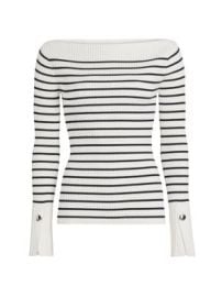 Women\'s Anya Striped Rib-Knit Boatneck Sweater - Off White Dark Sapphire - at Saks Fifth Avenue