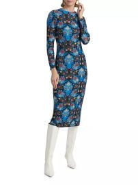 Women\'s Arabesque Floral Jersey Midi-Dress - Blue - at Saks Fifth Avenue