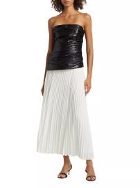 Women\\\'s Arie Faux Leather & Satin Strapless Bustier Dress - Black Multi - at Saks Fifth Avenue