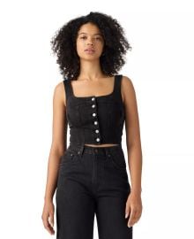 Women\'s Audra Seamed Top Cap Sleeveless Square Neck Crop Denim Top at Macys