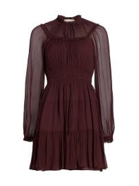 Women\'s Ava Silk Tiered Long-Sleeve Minidress - Mahogany - at Saks Fifth Avenue