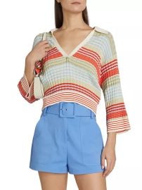 Women\'s Azaria Striped Cotton-Blend Sweater - Bright Lily Stripe - at Saks Fifth Avenue