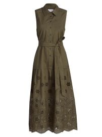 Women\'s Bailey Embroidered-Cotton Tie-Waist Midi-Dress - Fern - at Saks Fifth Avenue