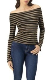 Women\'s Bardot Neckline Striped Long Sleeve Blouse at Macys