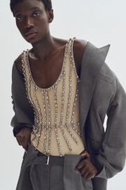 Women\'s Beige Crystal-Embellished Mesh Bodysuit | H&M US at H&M