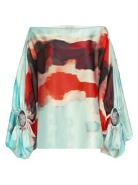Women\'s Bellagio Silk Off-The-Shoulder Blouse - Aqua Watercolor - at Saks Fifth Avenue