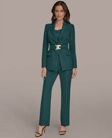 Women\'s Belted Hardware Jacket & Straight-Leg Pants Suit Separates, Regular & Petite at Macys