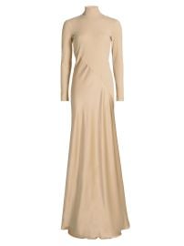 Women\'s Bias-Cut Turtleneck Mix Media Gown - Champagne - at Saks Fifth Avenue