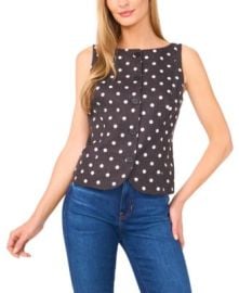 Women\'s Boat-Neck Button-Down Polka Dot Top at Macys