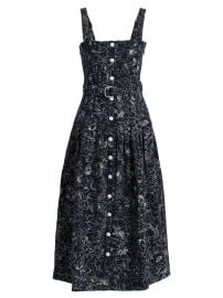 Women\'s Branwen Garden Doodle Denim Midi-Shirtdress - Navy White - at Saks Fifth Avenue