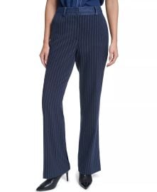 Women\'s Button-Front Collared Blazer and Striped Straight-Leg Denim Waistband Pants at Macys