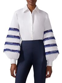 Women\'s Cabana Embroidered Striped Puff-Sleeve Blouse - White Multi - at Saks Fifth Avenue