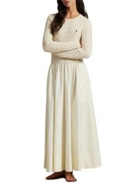 Women\'s Cable-Knit Mixed-Media Midi-Dress - Authentic Cream - at Saks Fifth Avenue