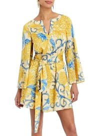 Women\'s Cabo Belted Mini Caftan - Yellow Blue - at Saks Fifth Avenue