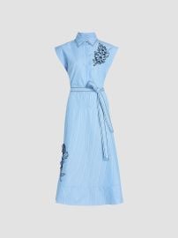 Women\'s Callie Striped Floral Appliqué Belted Midi-Dress - Blue Wisteria Multi - at Saks Fifth Avenue