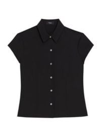 Women\'s Cap-Sleeve Silk Button-Front Shirt - Black - at Saks Fifth Avenue