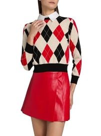 Women\'s Carolann Argyle Wool-Blend Sweater - Oatmeal Black Perfect Ruby - at Saks Fifth Avenue