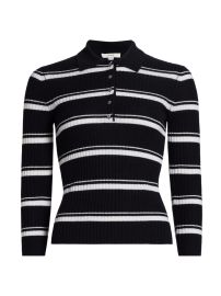 Women\'s Cashmere-Silk Striped Polo Top - Coastal Off White - at Saks Fifth Avenue