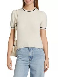 Women\'s Cashmere Stripe-Trim Sweater - Cream - at Saks Fifth Avenue