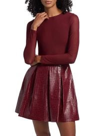 Women\'s Chara Faux Croc-Embossed Leather Minidress - Oxblood - at Saks Fifth Avenue