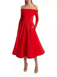 Women\'s Chara Off-The-Shoulder Flared Midi-Dress - Bright Ruby - at Saks Fifth Avenue