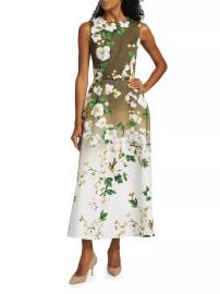 Women\'s Cherry Blossom Ombre Stretch-Cotton Midi-Dress - White Khaki Ombre - at Saks Fifth Avenue
