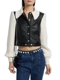 Women\'s Ciara Knit-Sleeve Faux-Leather Jacket - Black Ivory - at Saks Fifth Avenue