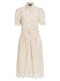 Women\'s Claudia Belted Lace Midi-Dress - French Beige - at Saks Fifth Avenue