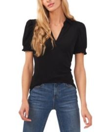 Women\'s Collared Split Neck Short Sleeve Knit Top at Macys