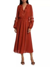 Women\'s Connie Silk & Lace Dress - Amber - at Saks Fifth Avenue