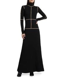 Women\'s Contrast Piped Cotton Jersey Maxi Dress - Black - at Saks Fifth Avenue