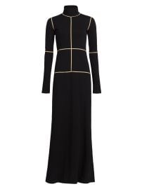 Women\'s Contrast Piped Cotton Jersey Maxi Dress - Black - at Saks Fifth Avenue
