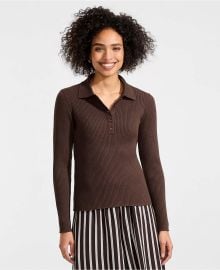 Women\'s Cotton Ribbed Long Sleeve Polo Sweater at Macys