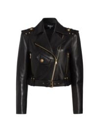 Women\'s Crop Leather Biker Jacket - Noir - at Saks Fifth Avenue