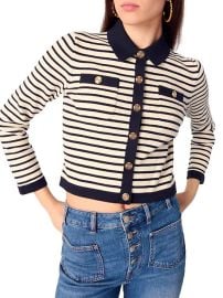 Women\'s Cropped Rib Knit Cardigan - Navy Ecru - at Saks Fifth Avenue