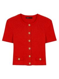 Women\'s Cropped Short Sleeve Cardigan with Gold Buttons - Red - at Saks Fifth Avenue