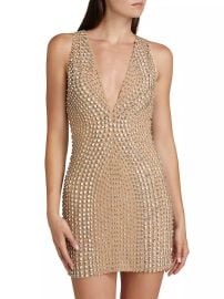 Women\'s Crystal Embellished Minidress - Beige - at Saks Fifth Avenue