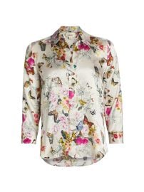 Women\'s Dani Floral Silk Button-Front Blouse - Multi Charonda Butterfly - at Saks Fifth Avenue