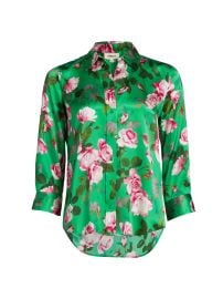 Women\'s Dani Floral Silk Satin Blouse - Green Multi Santa Fe Rose - at Saks Fifth Avenue