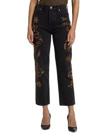 Women\'s Daniela Embellished High-Rise Straight-Leg Jeans - Washed Onyx - at Saks Fifth Avenue