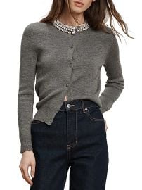 Women\'s Daro Embellished Merino Wool Cardigan - Dark Heather Grey - at Saks Fifth Avenue