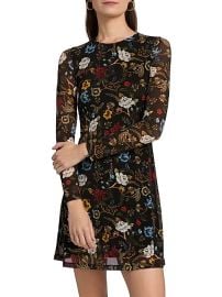 Women\'s Delora Floral Mesh Crewneck Minidress - Tapestry Trails Black - at Saks Fifth Avenue