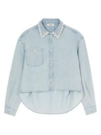 Women\'s Denim Shirt with Beaded Collar - Light Bu Jean - at Saks Fifth Avenue