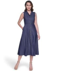 Women\'s Denim Sleeveless Midi Shirt-Dress at Macys