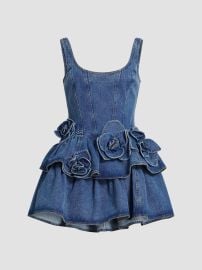 Women\'s Devyn Saxe Tiered Rosette-Detailed Denim Minidress - Saxe Blue - at Saks Fifth Avenue