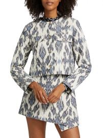 Women\'s Dione Printed Cotton Crop Jacket - Celeste - at Saks Fifth Avenue