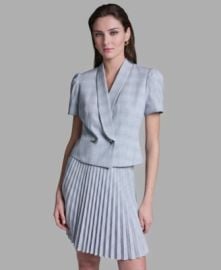 Women\'s Draped Collar Two-Button Plaid Jacket at Macys