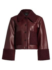 Women\'s Dria Sherpa-Trimmed Boxy Jacket - Maroon Shearling - at Saks Fifth Avenue