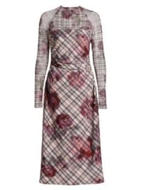 Women\'s Edith Floral & Plaid Mesh Long-Sleeve Midi-Dress - Rose Check - at Saks Fifth Avenue